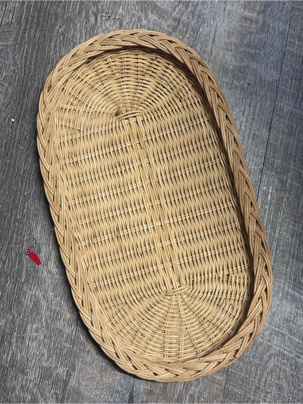 Vintage Natural Wicker Oval Tray - Beige